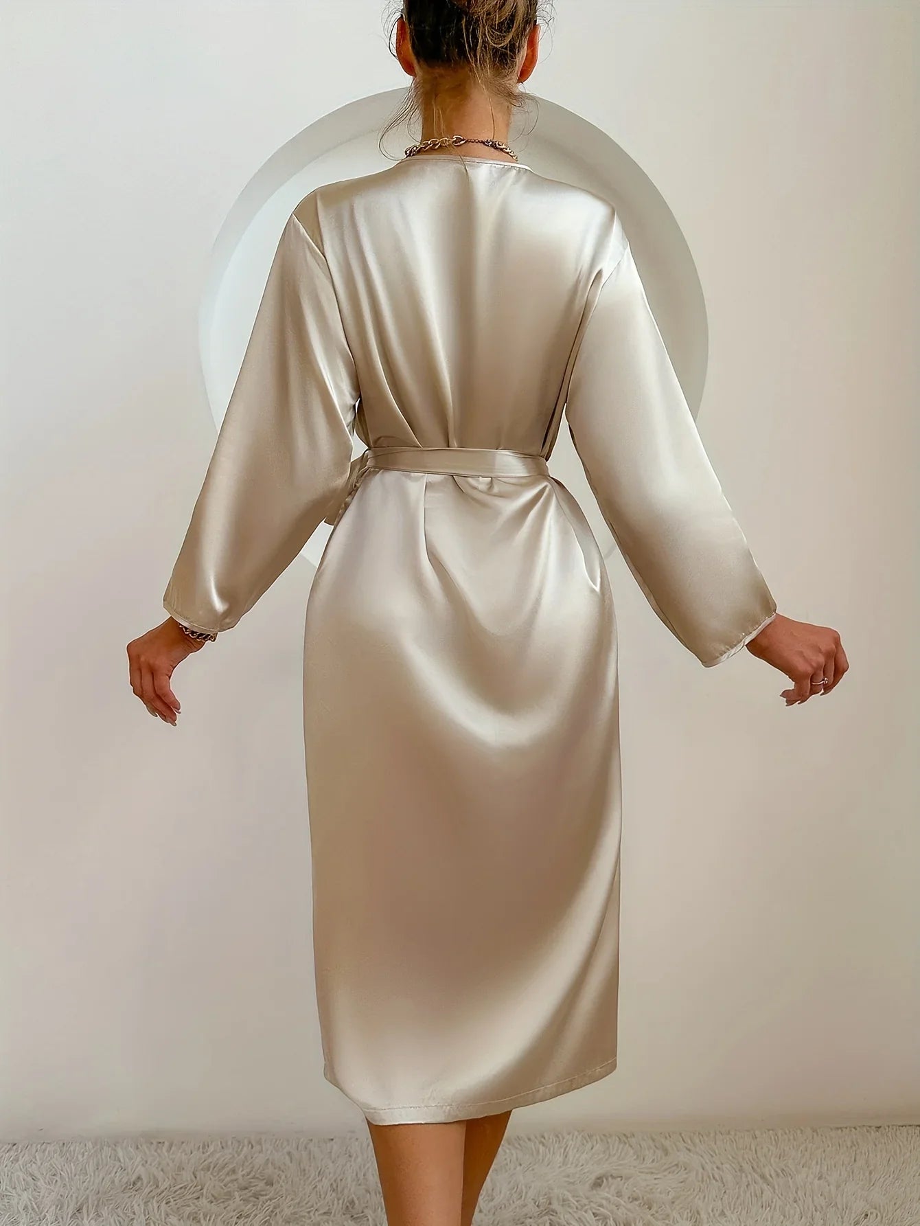 Women's Satin Robe Belted Elegant Solid Color Silky Comfort Bathrobe Loungewear